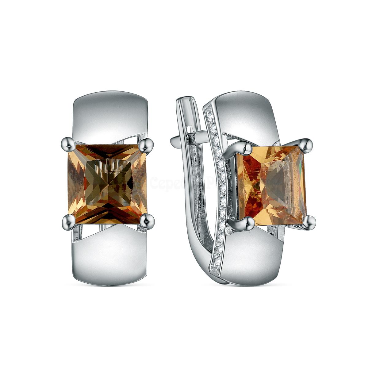 Серьги из серебра с султанит и фианитами родированные 2-3957-001
