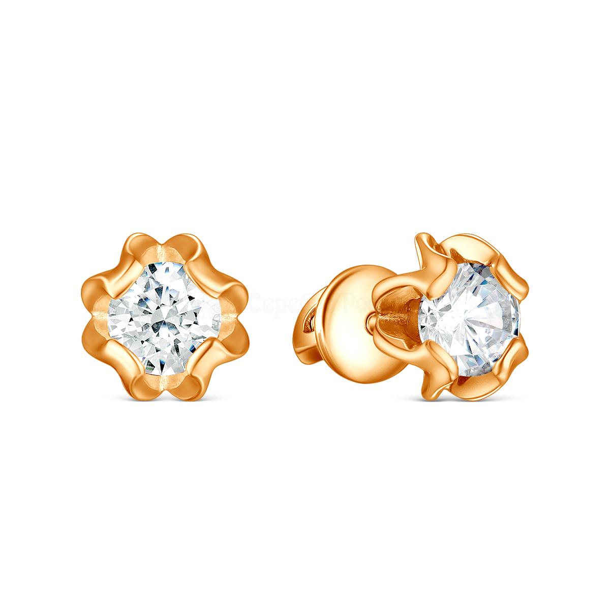 Серьги из золочёного серебра с фианитами п6-584з200