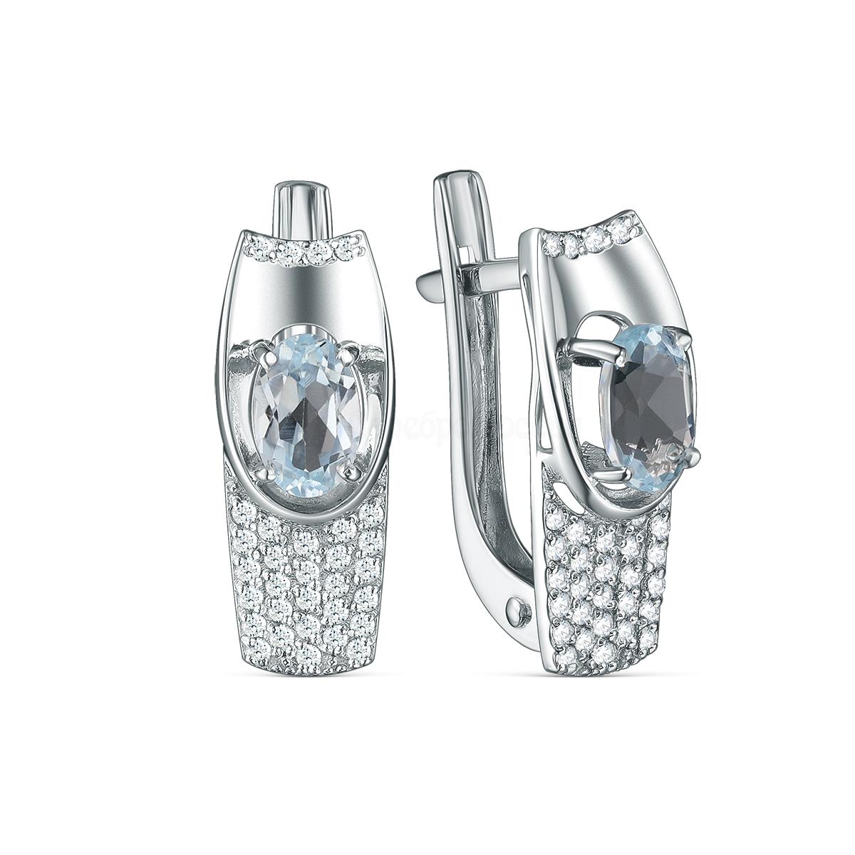 Серьги из серебра с топазом и фианитами родированные 2-3953-001