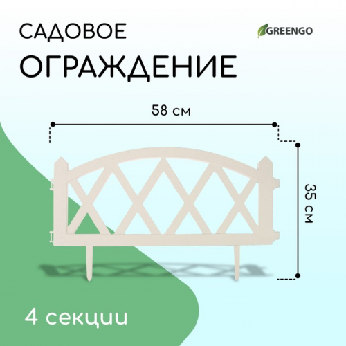 Ограждение декоративное, 35×232 см, 4 секции, пластик, белое, MODERN, Greengo