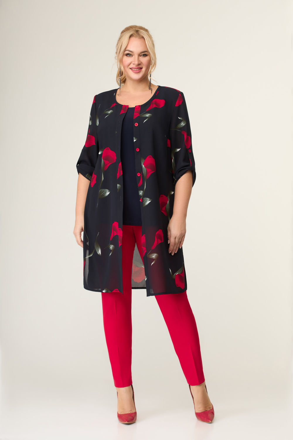 Костюм Svetlana Style 970-Р синий/красный цветы