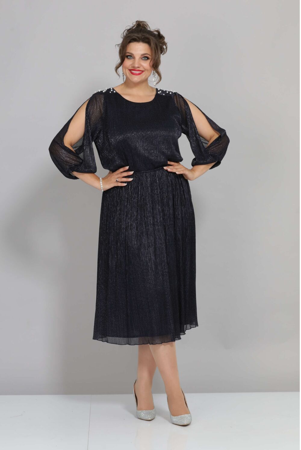 Платье Mira Fashion 5446W-Р синий с открытыми рукавами