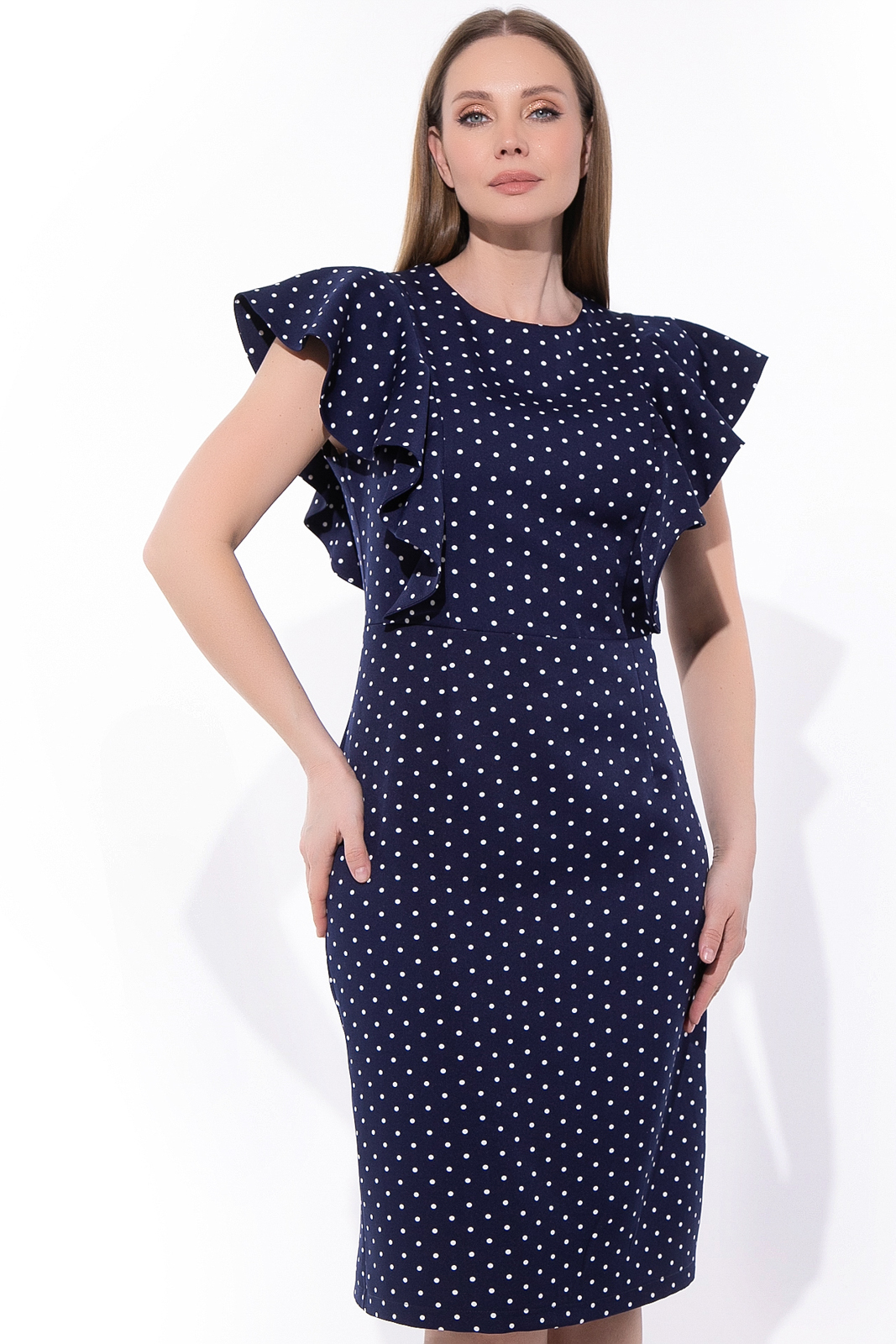 СТ. ЦЕНА 1700 руб//Платье Барселоника (горох/синий)