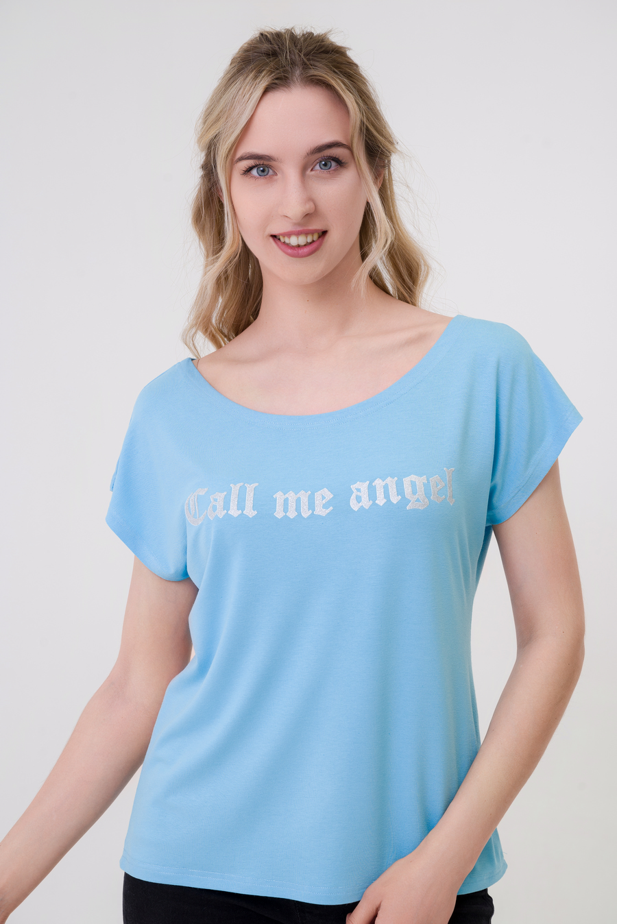 Футболка женская из вискозы Лирика бледно-голубой Call me angel
