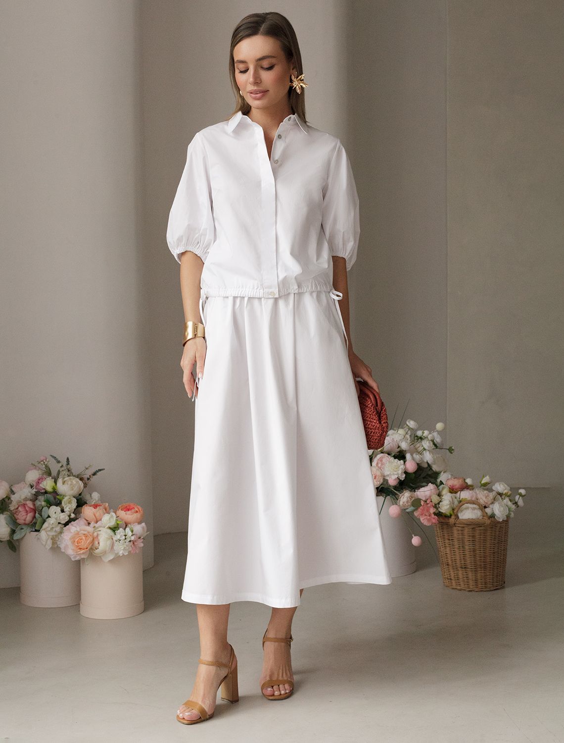 Юбка из легкого хлопкового поплина D26.179 натуральный белый