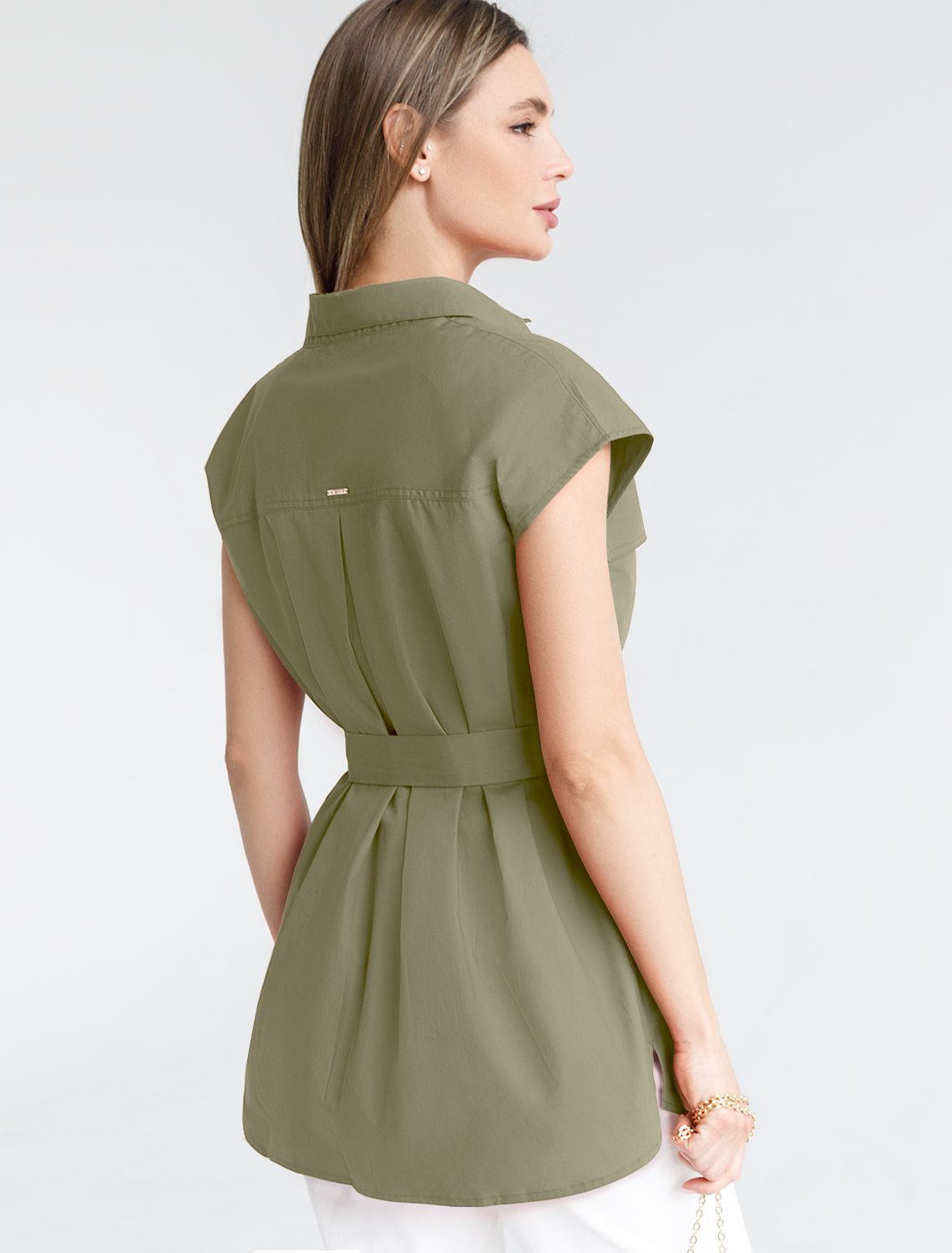 Блузка из легкого хлопкового поплина D29.247 светло-оливковый