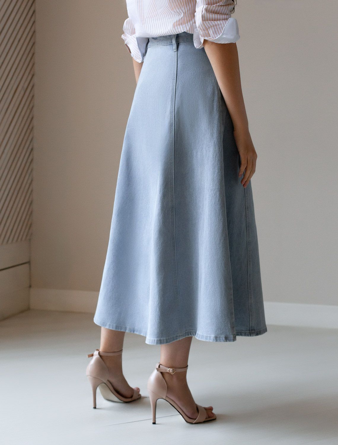 Юбка на запАх из эластичного денима D56.112 светло-голубой