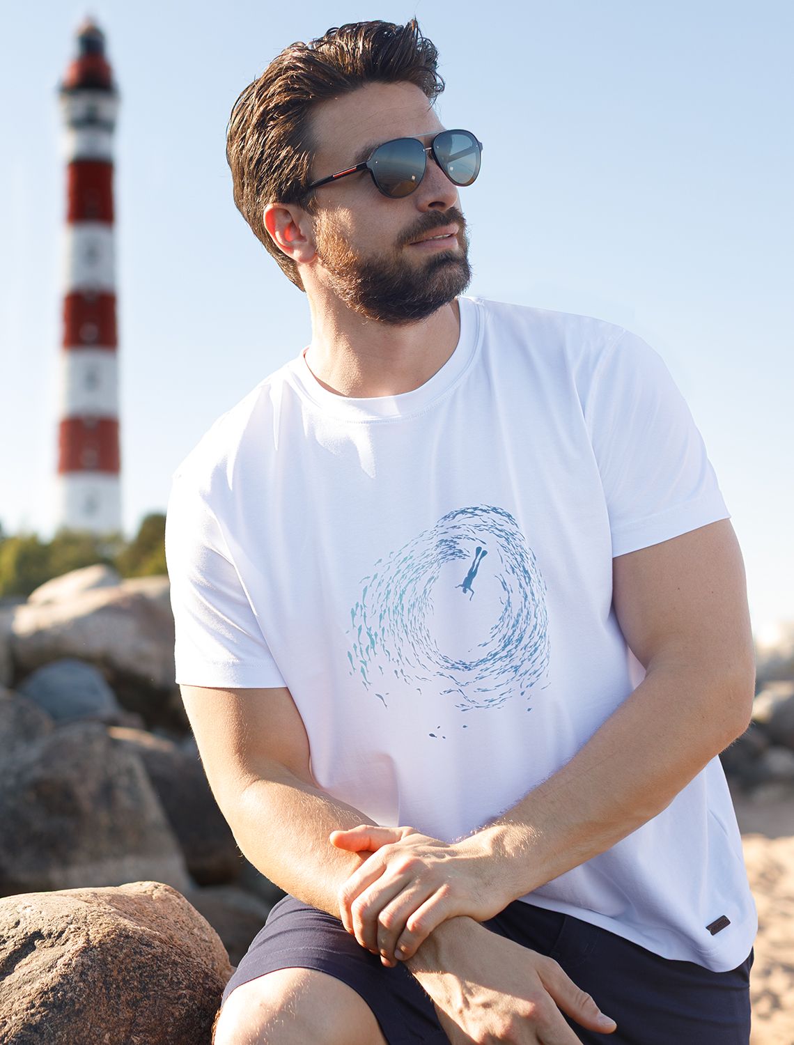 Футболка из премиального хлопка с авторским принтом U49.045 белый_ocean