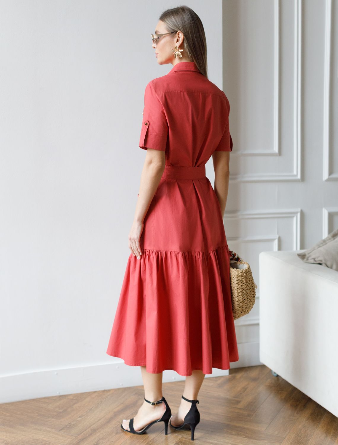 Платье из легкого хлопкового поплина D22.206 темно-красный