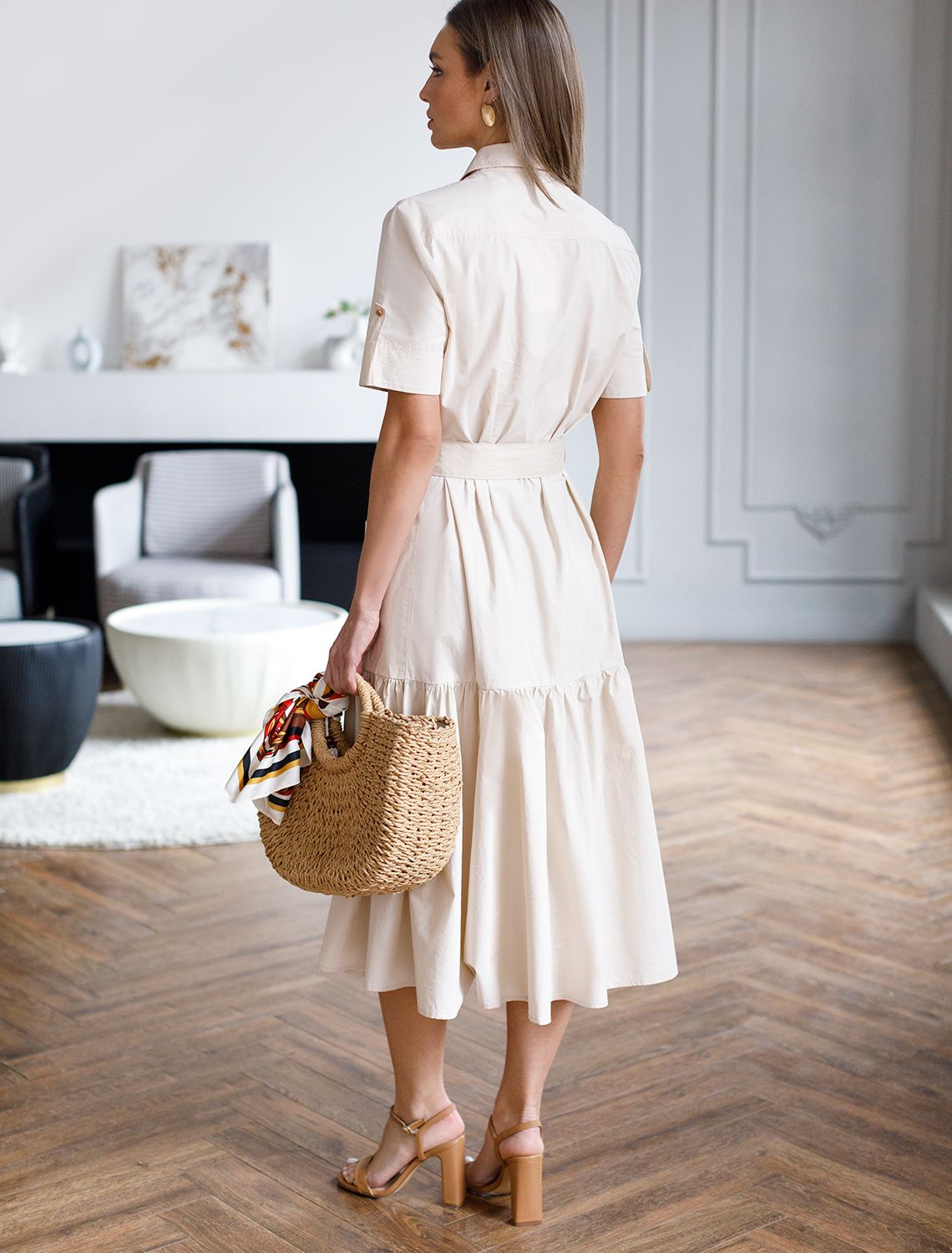 Платье из легкого хлопкового поплина D22.206 светло-бежевый