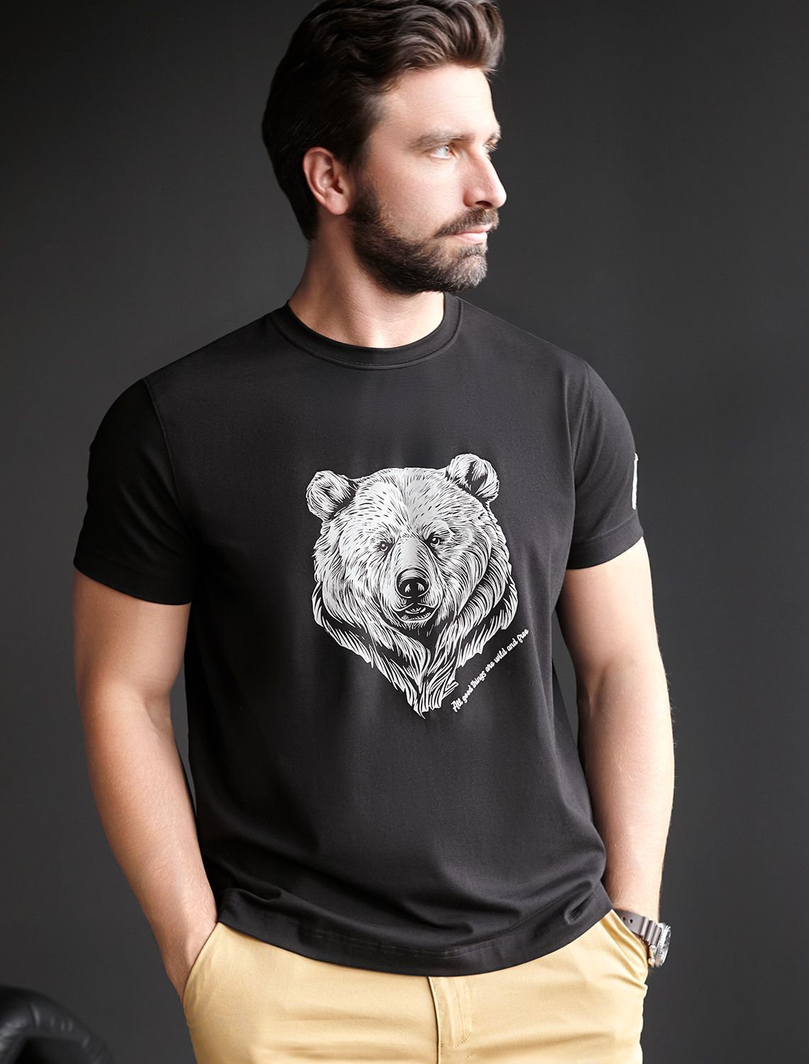 Футболка из премиального хлопка с авторским принтом U49.045 черный_медведь