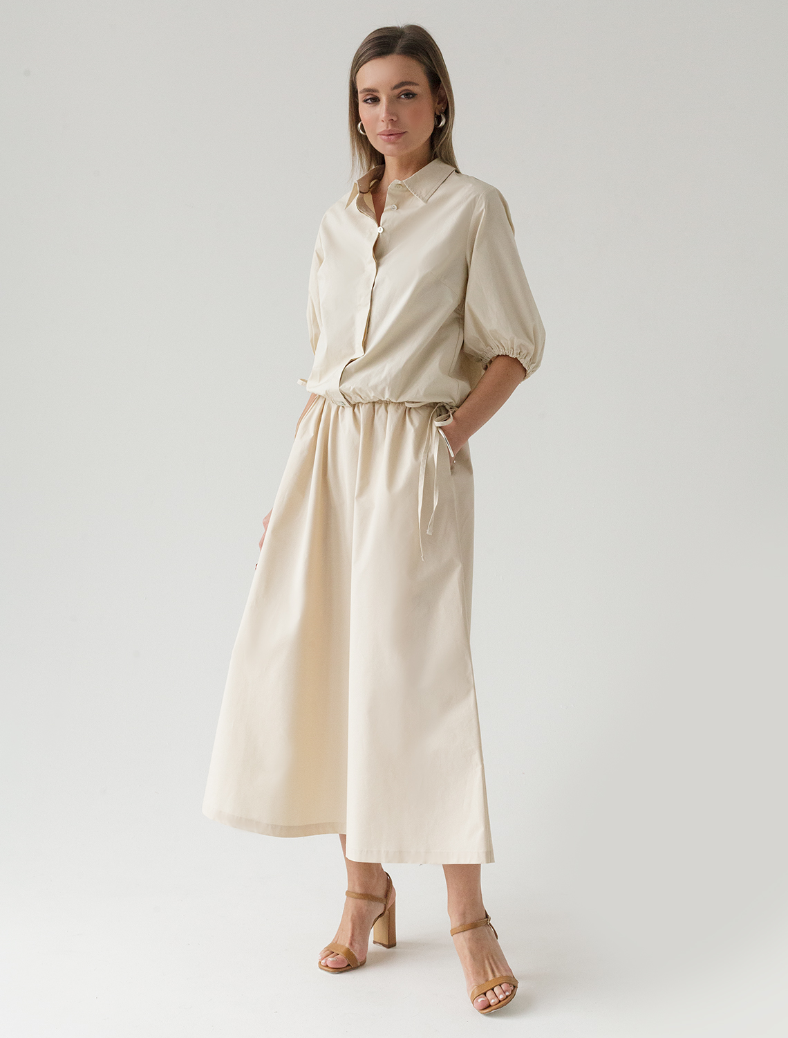 Юбка из легкого хлопкового поплина D26.179 светло-бежевый