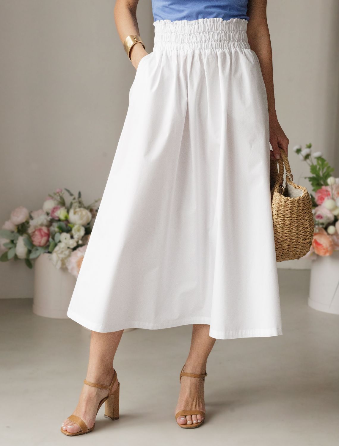 Юбка из легкого хлопкового поплина D26.179 натуральный белый