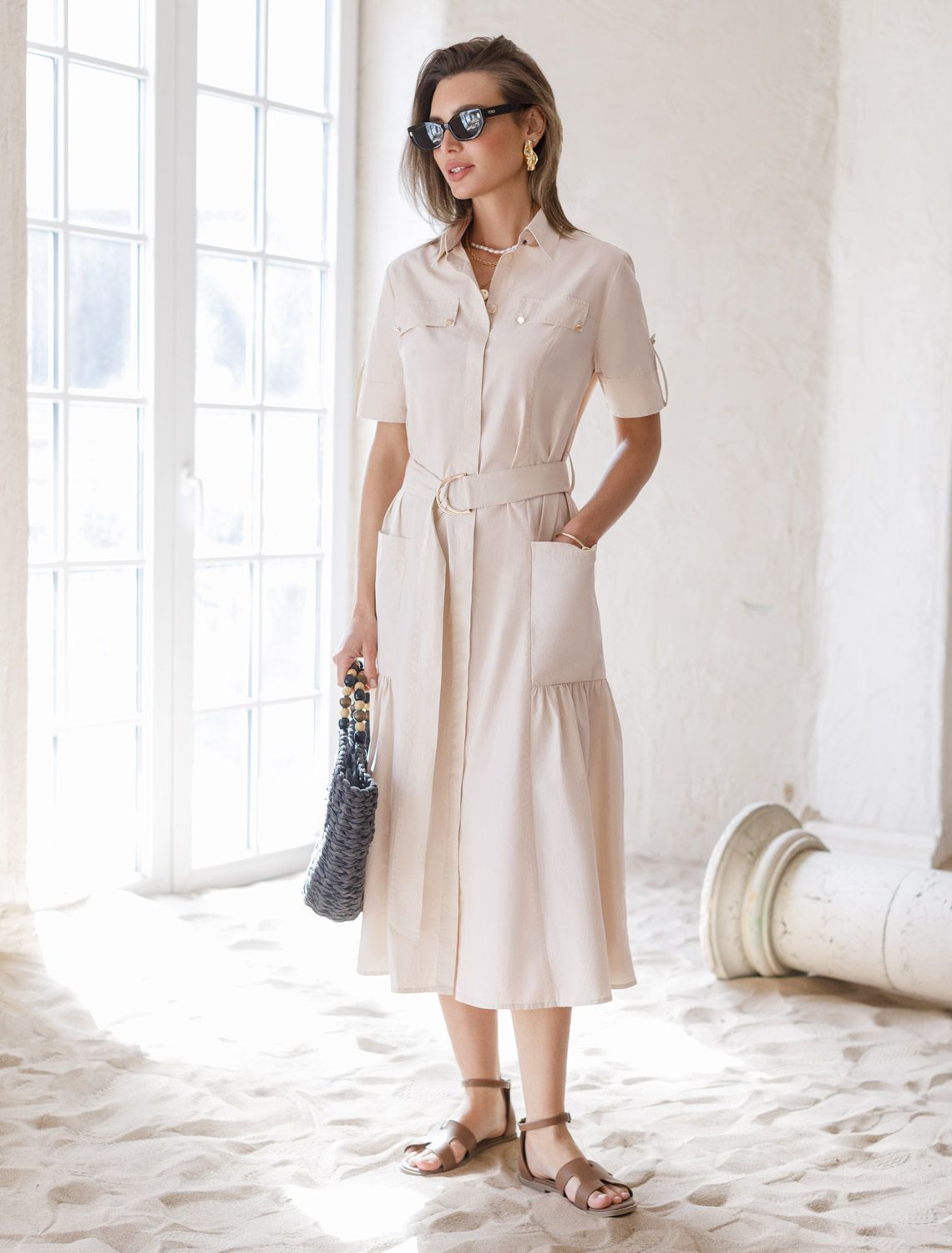 Платье из легкого хлопкового поплина D22.206 светло-бежевый