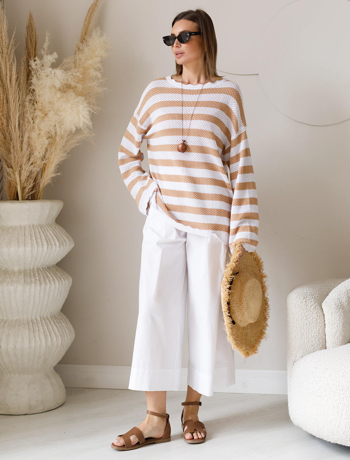 Кюлоты А-силуэта из легкого хлопкового поплина D24.233 натуральный белый