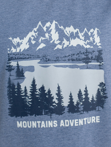 Футболка из премиального хлопка с авторским принтом U49.045 синий меланж_mountains adventure