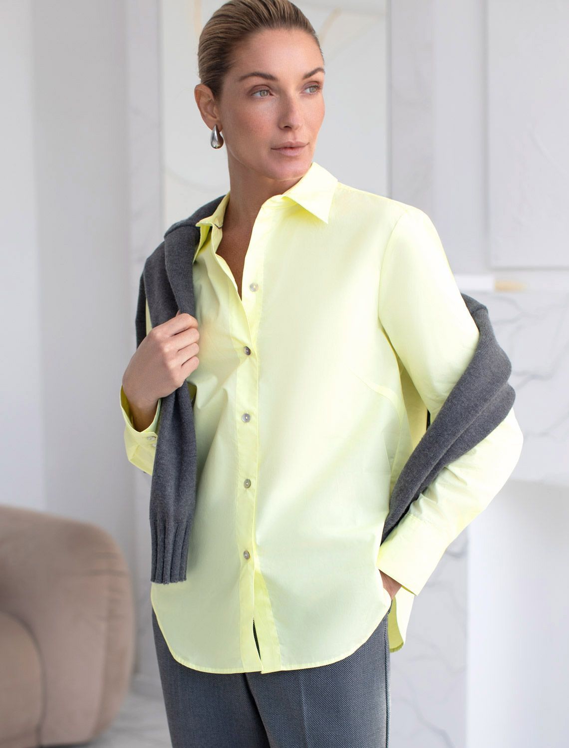 Блузка из премиального хлопкового поплина D29.268 светло-лимонный