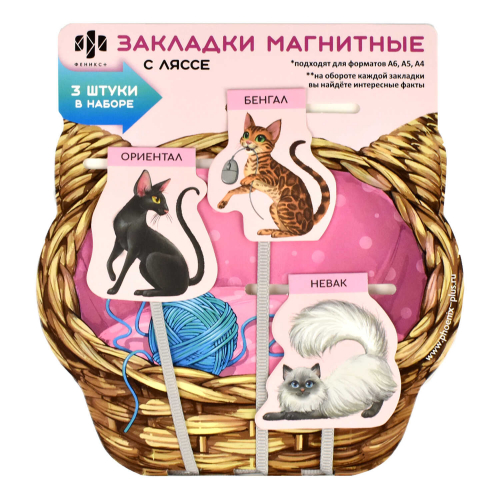 Набор закладок-ляссе магнитных для книг размер 45x48; 40x48, 3 шт. в наборе, полноцветный дизайн, софт-тач ламинация, фигурная вырубка, интересные факты на обороте