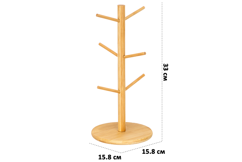 БЫЛО 502 руб! Подставка бамбуковая для 6 кружек 15,8*15,8*33 см
