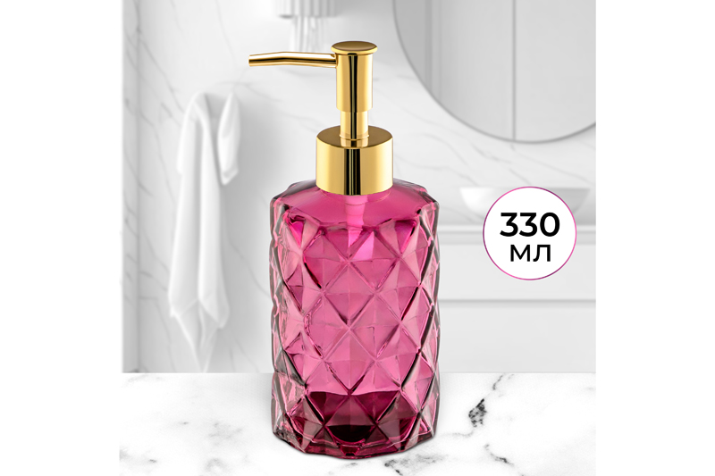 БЫЛО 213 руб! Диспенсер 330 мл 7,3*7,3*18 см, рубин, стекло
