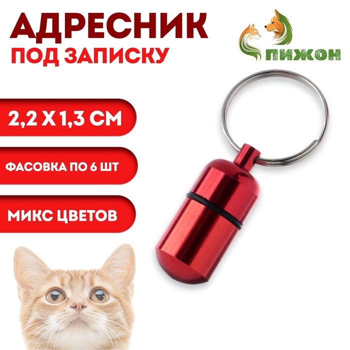 Адресник-капсула под записку, 2,2 х 1,3 см, фасовка 6 шт, микс