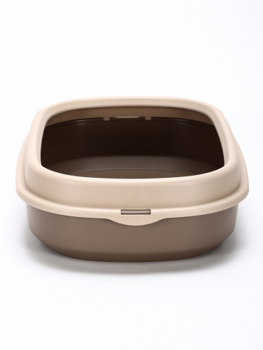 Лоток для кошек Фур-Мур 48×35,5 см с  бортом + совок,Soft-touch, капучино