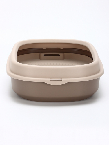 Лоток для кошек Фур-Мур  48 х35,5 см с сеткой и бортом цвет,Soft-touch, капучино
