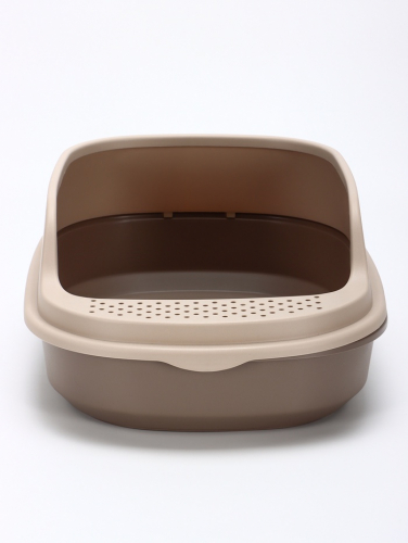 Лоток для кошек Фур-Мур 48×35.5 cм с высоким бортом + совок,Soft-touch, капучино