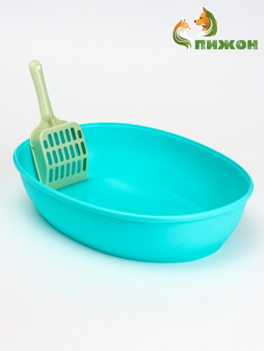 УЦЕНКА Туалет для кошек округлый с бортиком и совком 38 x 28 x 15 см, синий