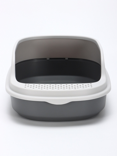 Лоток для кошек Фур-Мур 48×35,5 см с высоким бортом + совок Soft-touch, смоки