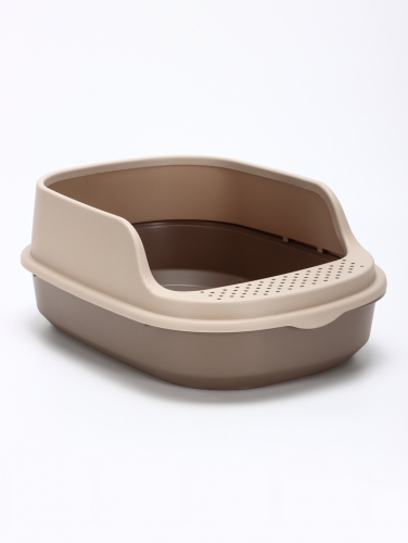 Лоток для кошек Фур-Мур 48×35.5 cм с высоким бортом + совок,Soft-touch, капучино