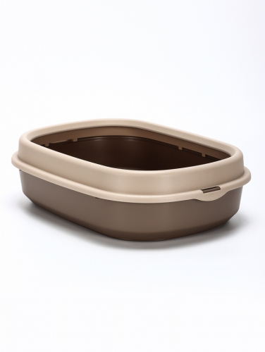 Лоток для кошек Фур-Мур 48×35,5 см с  бортом + совок,Soft-touch, капучино