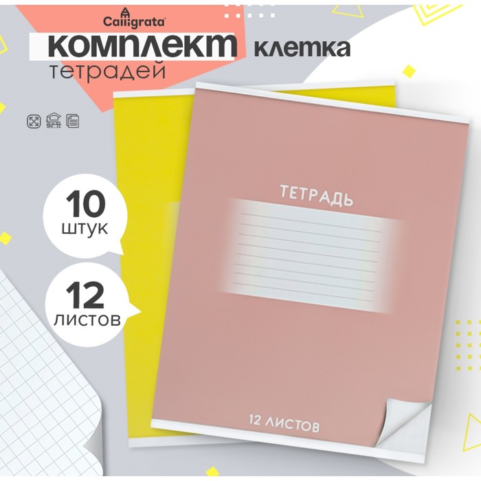 Комплект тетрадей из 10 штук, 12 листов в клетку Calligrata