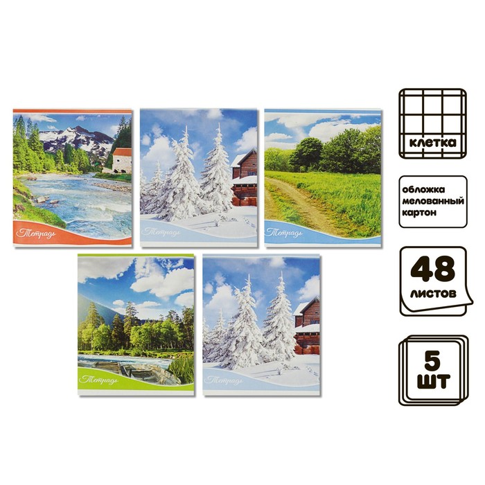 Комплект тетрадей из 5 штук (4 разные + 1 повторяющаяся), 36 листов в клетку Calligrata
