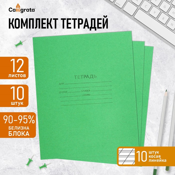 Комплект тетрадей из 10 штук, 12 листов в косую линию КПК