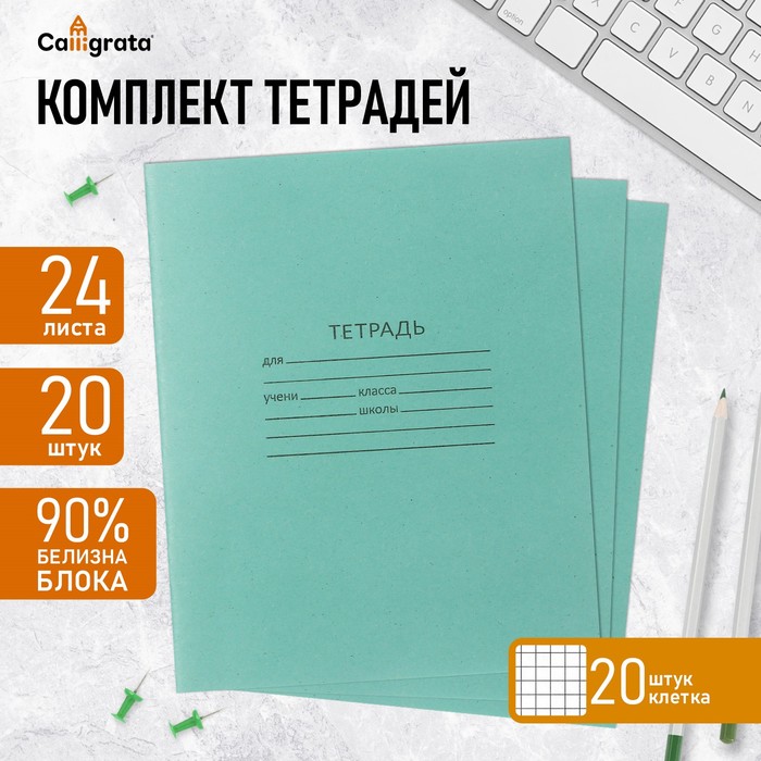 Комплект тетрадей из 20 штук, 24 листа в клетку КПК