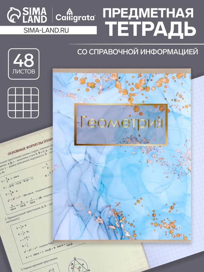 Тетрадь предметная 48 листов в клетку Calligrata, «Мрамор светлый. Геометрия», обложка мелованный картон