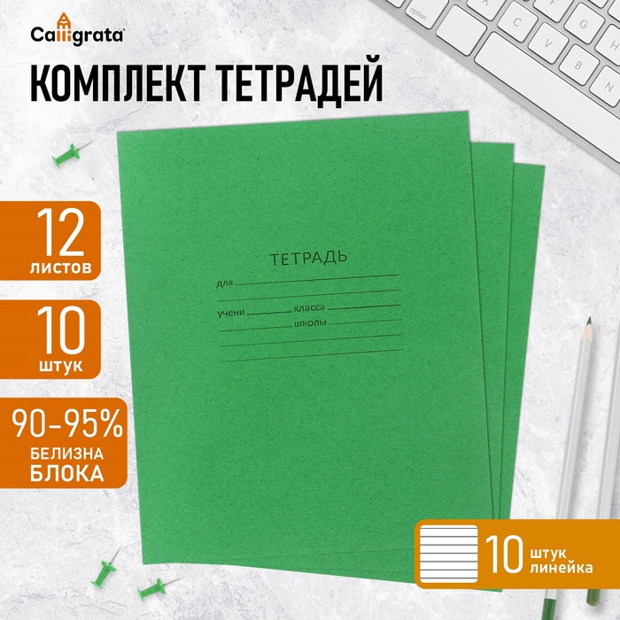 Комплект тетрадей из 10 штук, 12 листов в линию КПК