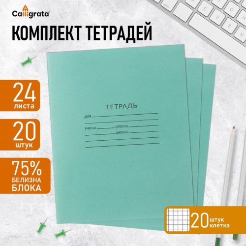 Комплект тетрадей из 20 штук, 24 листа в клетку КПК 