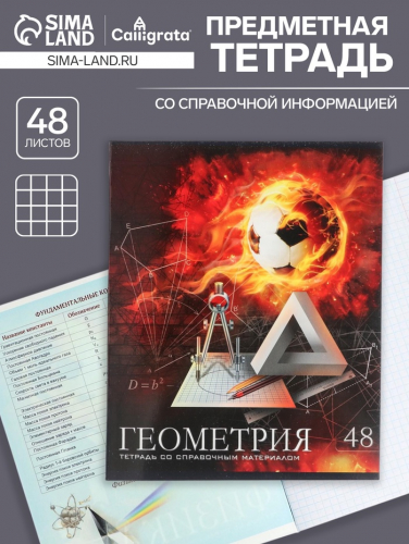 Тетрадь предметная 48 листов в клетку Calligrata, «Футбол. Геометрия», обложка мелованный картон
