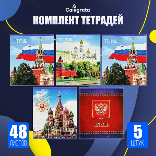 Комплект тетрадей из 5 штук (4 разные + 1 повторяющаяся), 48 листов в клетку Calligrata 