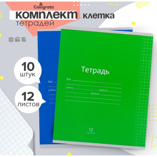 Комплект тетрадей из 10 штук, 12 листов в клетку Calligrata 