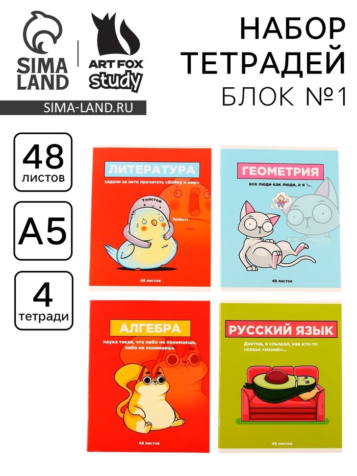 Тетрадь предметная 48 листов «Персонажи», А5, 4 шт.