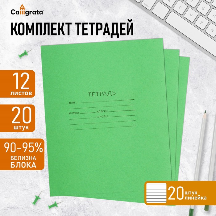 Комплект тетрадей из 20 штук, 12 листов в линию КПК
