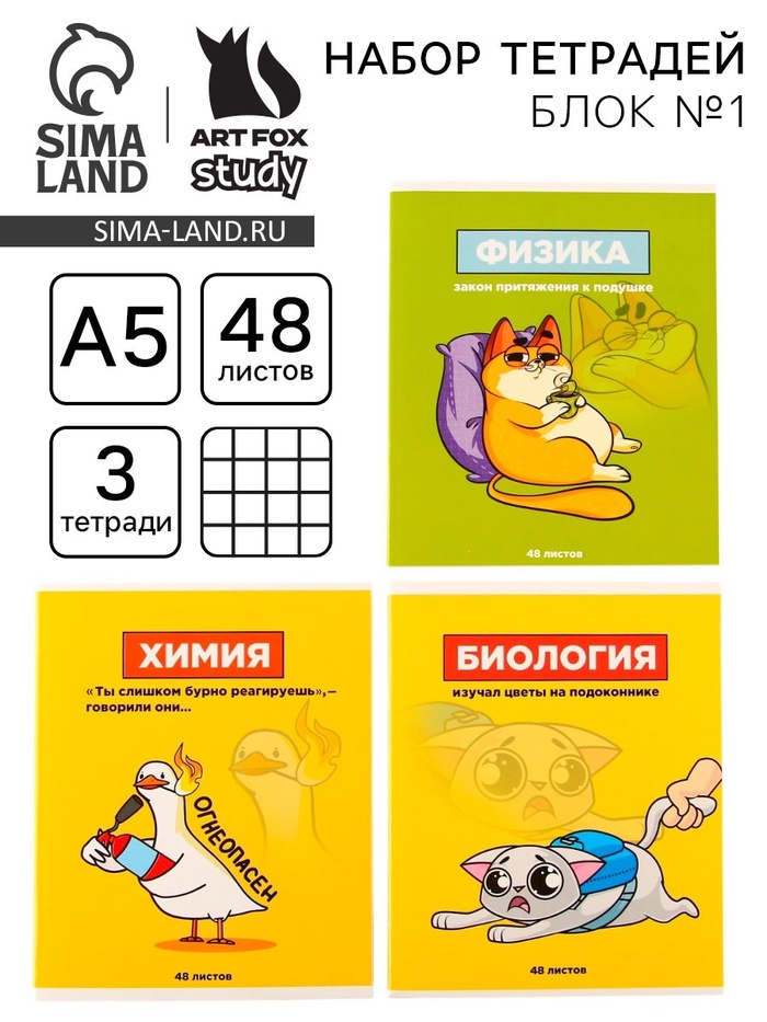 Тетрадь предметная 48 листов «Персонажи», А5, 3 шт.