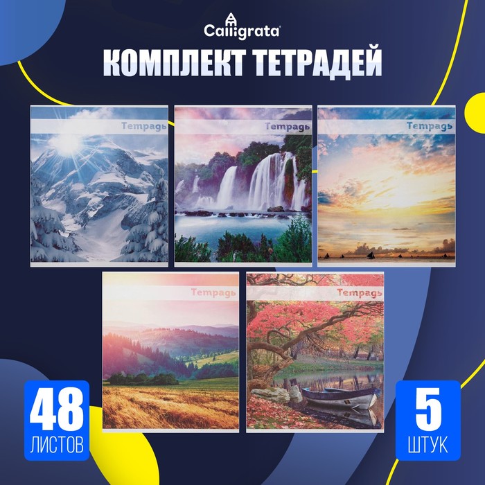 Комплект тетрадей из 5 штук (4 разные + 1 повторяющаяся), 48 листов в клетку Calligrata