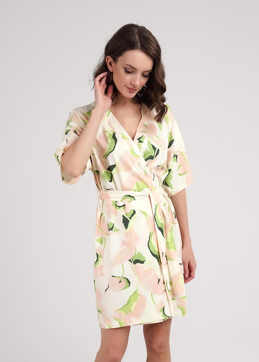 Ст.цена 1590р CLE LX25-1111 Халат женский LX25-1111 персиковый/св.зелёный