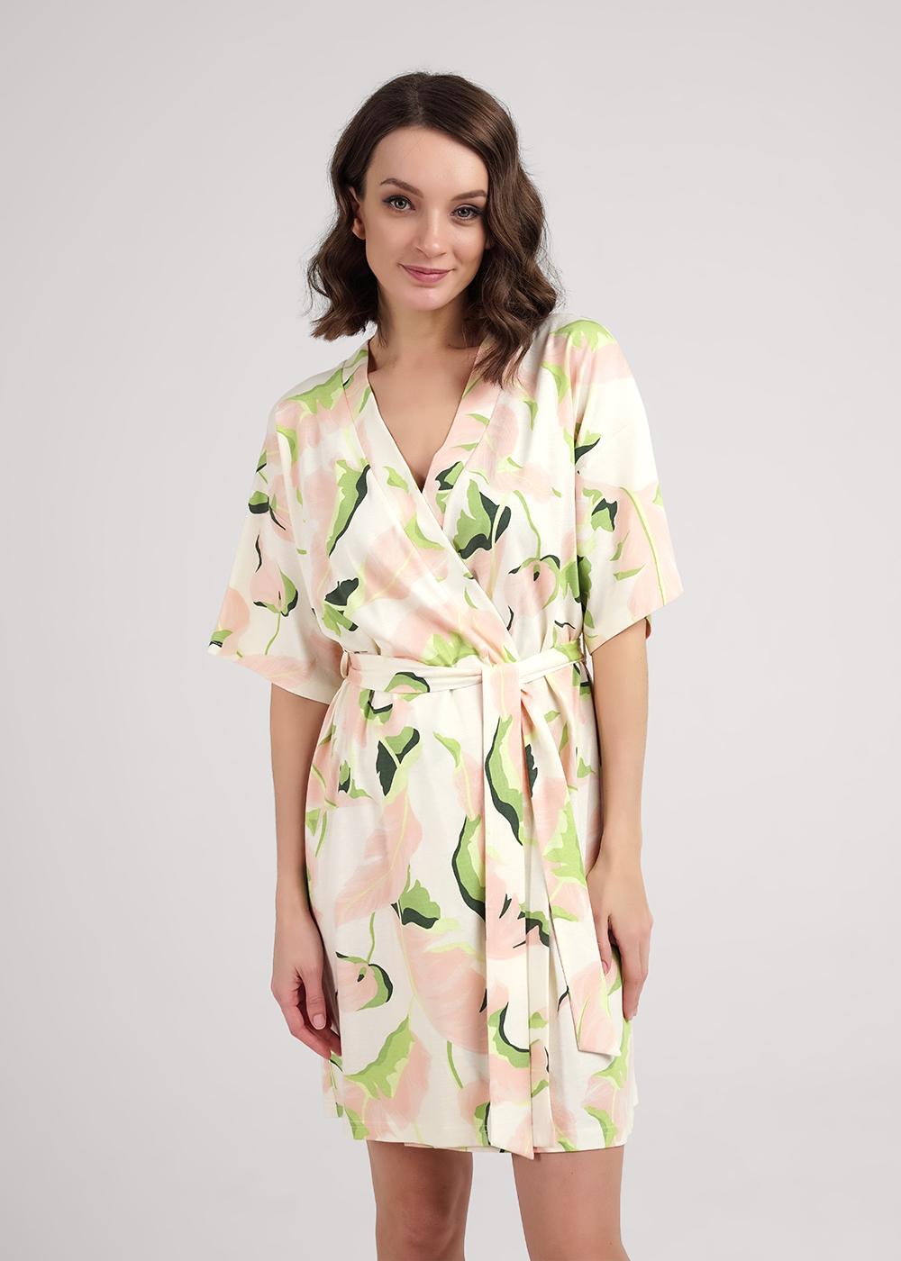 Ст.цена 1590р CLE LX25-1111 Халат женский LX25-1111 персиковый/св.зелёный