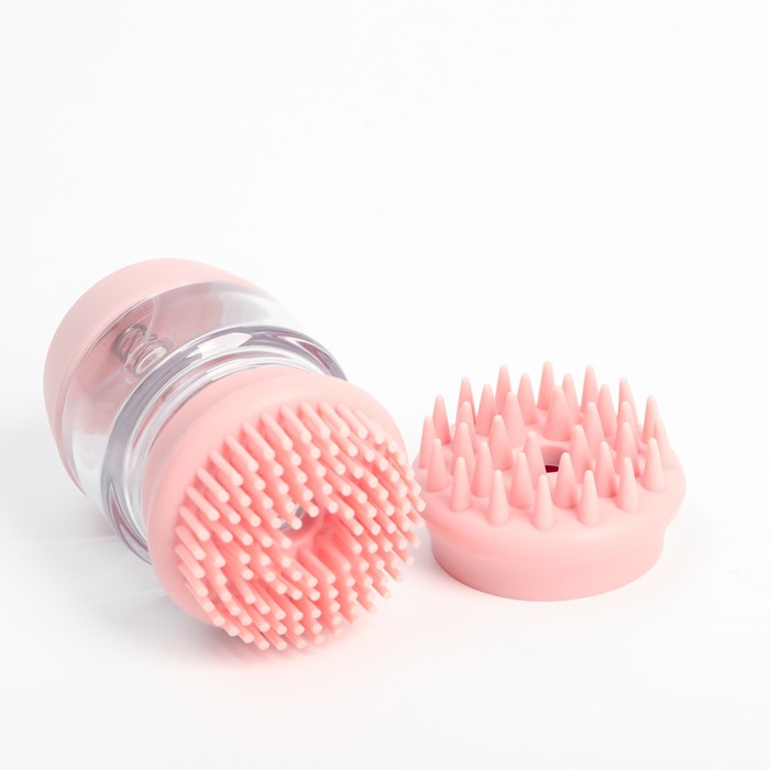 Щётка для мытья и массажа собак с ёмкостью для шампуня и 2 насадками, 5.8х5.8х9 см, розовая