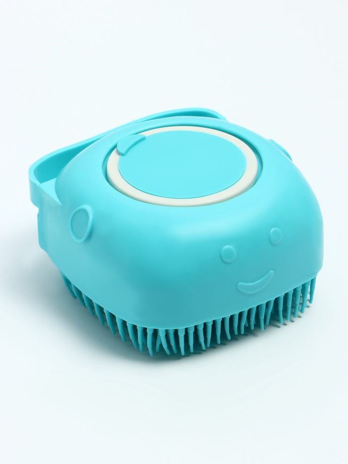Щётка для мытья и массажа животных, с емкостью для шампуня, бирюзовая